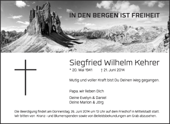 Anzeige von Siegfried Wilhelm Kehrer von Reutlinger Generalanzeiger