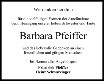 Anzeige von Barbara Pfeiffer von Reutlinger Generalanzeiger