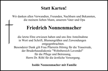 Anzeige von Friedrich Nonnenmacher von Reutlinger Generalanzeiger