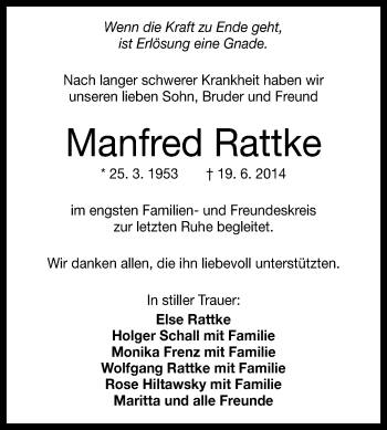 Anzeige von Manfred Rattke von Reutlinger Generalanzeiger