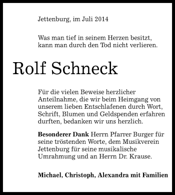 Anzeige von Rolf Schneck von Reutlinger Generalanzeiger