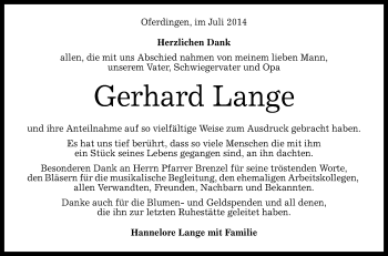 Anzeige von Gerhard Lange von Reutlinger Generalanzeiger