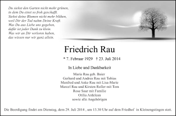 Anzeige von Friedrich Rau von Reutlinger Generalanzeiger