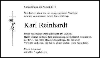 Anzeige von Karl Reinhardt von Reutlinger Generalanzeiger