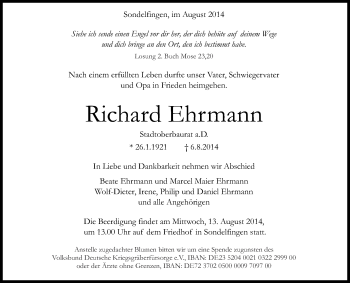 Traueranzeigen von Richard Ehrmann | trauer.gea.de