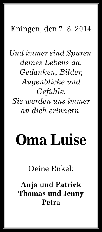 Anzeige von Oma Luise  von Reutlinger Generalanzeiger