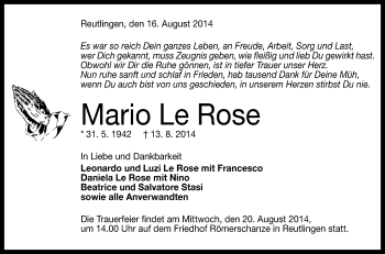 Anzeige von Mario Le Rose von Reutlinger Generalanzeiger