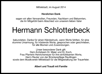 Anzeige von Hermann Schlotterbeck von Reutlinger Generalanzeiger