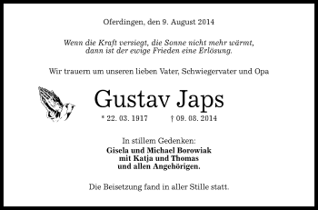 Anzeige von Gustav Japs von Reutlinger Generalanzeiger