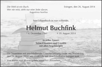 Anzeige von Helmut Buchfink von Reutlinger Generalanzeiger