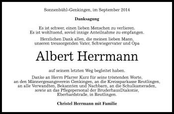 Anzeige von Albert Herrmann von Reutlinger Generalanzeiger
