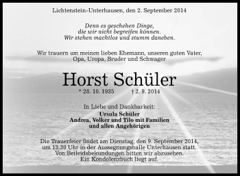 Anzeige von Horst Schüler von Reutlinger Generalanzeiger