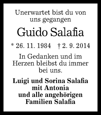 Anzeige von Guido Salafia von Reutlinger Generalanzeiger