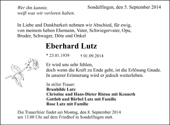 Anzeige von Eberhard Lutz von Reutlinger Generalanzeiger