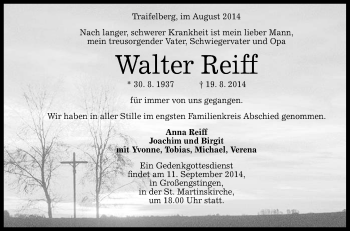 Anzeige von Walter Reiff von Reutlinger Generalanzeiger