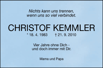 Anzeige von Christof Kemmler von Reutlinger Generalanzeiger