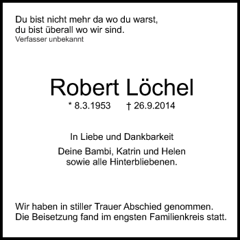 Anzeige von Robert Löchel von Reutlinger Generalanzeiger