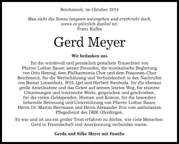 Anzeige von Gerd Meyer von Reutlinger Generalanzeiger