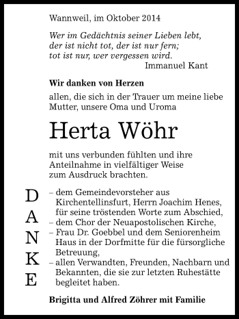 Anzeige von Herta Wöhr von Reutlinger Generalanzeiger