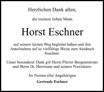 Anzeige von Horst Eschner von Reutlinger Generalanzeiger