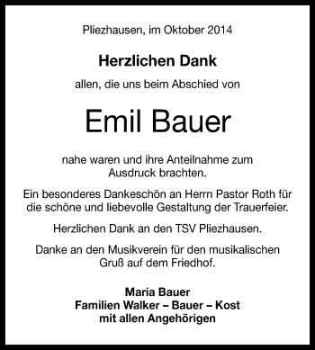 Anzeige von Emil Bauer von Reutlinger Generalanzeiger
