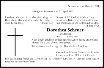 Anzeige von Dorothea Scheuer von Reutlinger Generalanzeiger