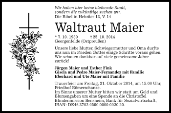 Anzeige von Waltraut Maier von Reutlinger Generalanzeiger