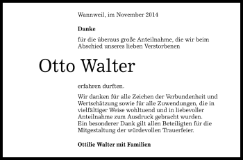 Anzeige von Otto Walter von Reutlinger Generalanzeiger