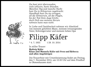 Anzeige von Filipp Käfer von Reutlinger Generalanzeiger
