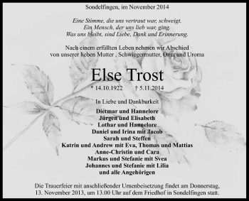 Anzeige von Else Trost von Reutlinger Generalanzeiger