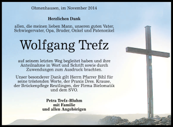 Anzeige von Wolfgang Trefz von Reutlinger Generalanzeiger