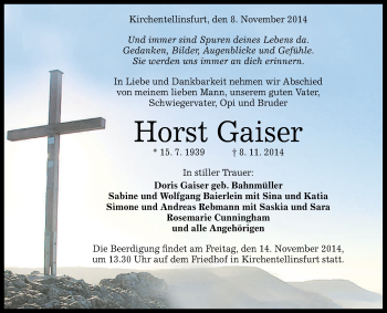 Anzeige von Horst Gaiser von Reutlinger Generalanzeiger