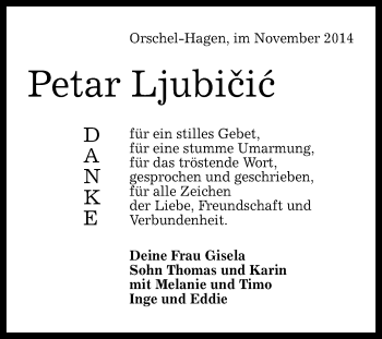 Anzeige von Petar Ljubicic von Reutlinger Generalanzeiger