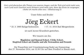 Anzeige von Jörg Eckert von Reutlinger Generalanzeiger