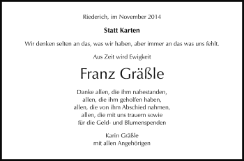 Anzeige von Franz Gräßle von Reutlinger Generalanzeiger