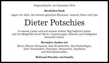 Anzeige von Dieter Potschies von Reutlinger Generalanzeiger