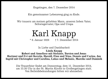 Anzeige von Karl Knapp von Reutlinger Generalanzeiger