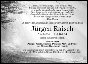 Anzeige von Jürgen Raisch von Reutlinger Generalanzeiger