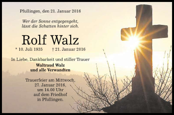 Anzeige von Rolf Walz von Reutlinger Generalanzeiger