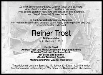 Anzeige von Reiner Trost von Reutlinger Generalanzeiger