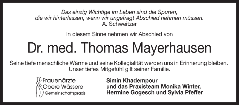 Traueranzeige für Thomas Mayerhausen vom 21.05.2015 aus Reutlinger Generalanzeiger