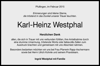 Anzeige von Karl-Heinz Westphal von Reutlinger Generalanzeiger
