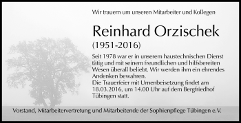 Anzeige von Reinhard Orzischek von Reutlinger Generalanzeiger