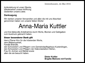 Anzeige von Anna-Maria Kuttler von Reutlinger Generalanzeiger