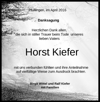 Anzeige von Horst Kiefer von Reutlinger Generalanzeiger