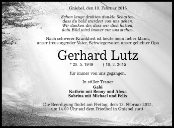 Anzeige von Gerhard Lutz von Reutlinger Generalanzeiger