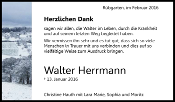 Anzeige von Walter Herrmann von Reutlinger Generalanzeiger