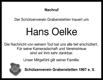 Anzeige von Hans Oelke von Reutlinger Generalanzeiger