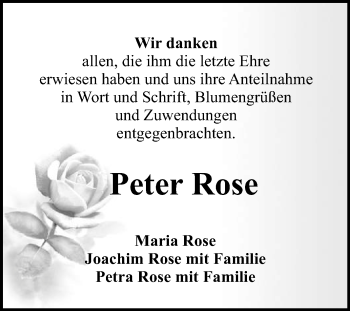 Anzeige von Peter Rose von Reutlinger Generalanzeiger