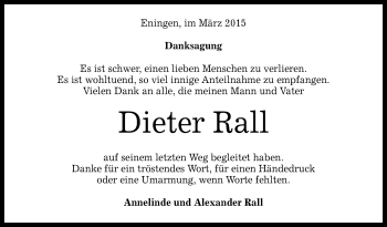 Anzeige von Dieter Rall von Reutlinger Generalanzeiger